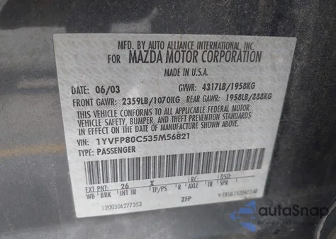 2003 Mazda 6 I из США, поврежденный, VIN 1YVFP80C535M56821